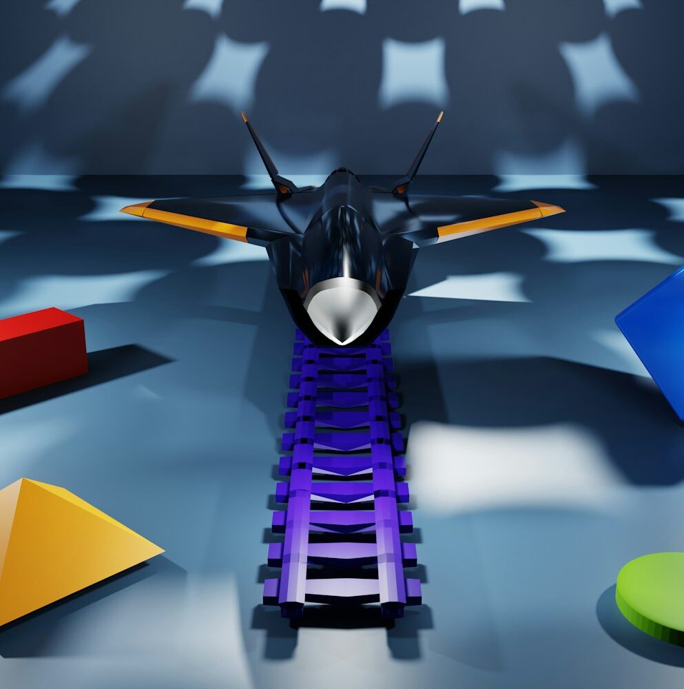 a toy airplane with a blue background